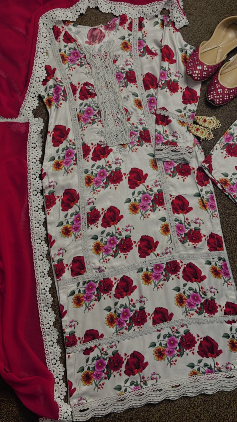 Roses Marina X Sheesha Pret- Mirror embroidery & floral print suit pmw winter - Rang de Boutique