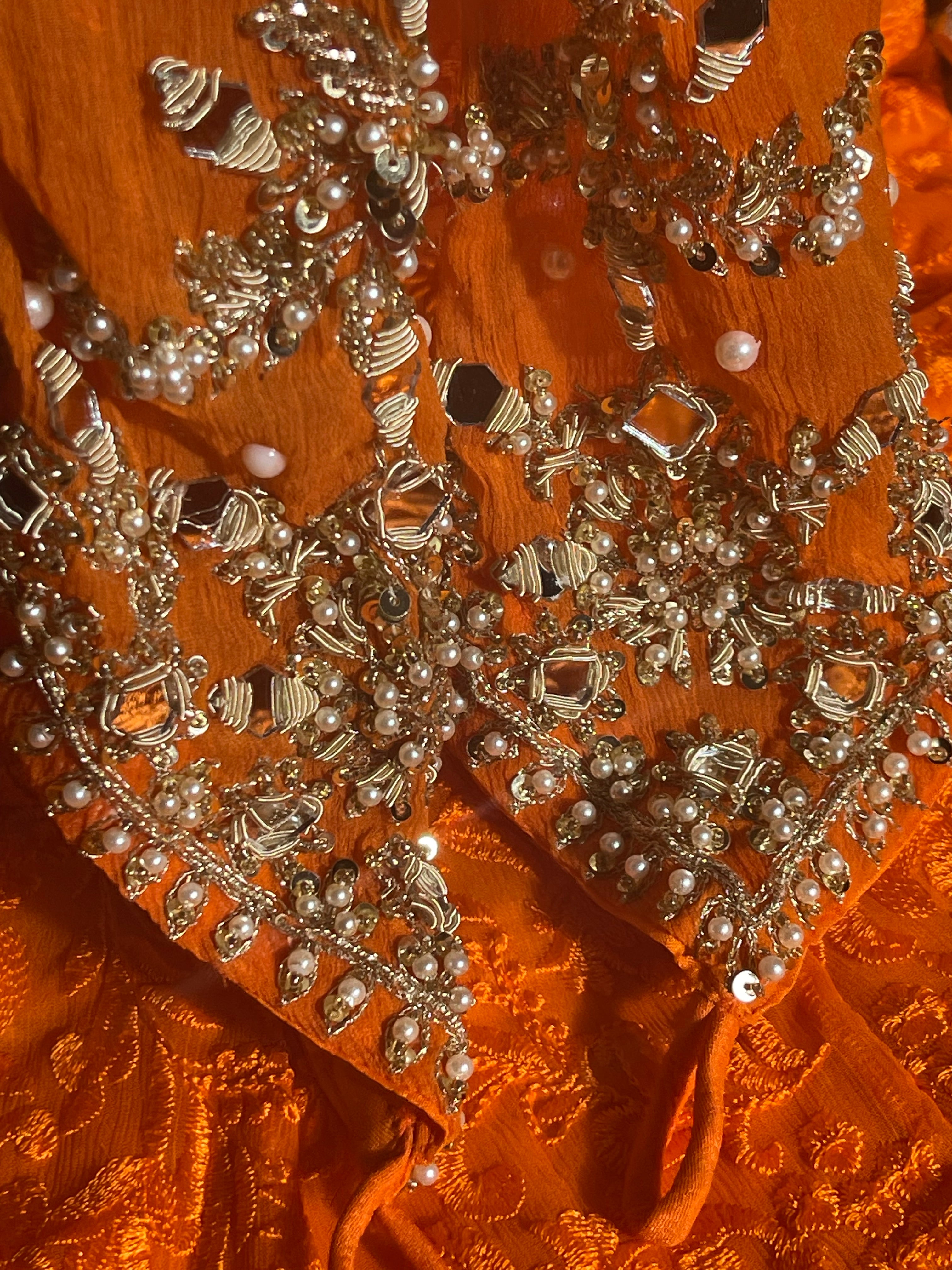 Naran-jee Orange Maxi Frock Mehndi Wedding Outfit - Rang de Boutique