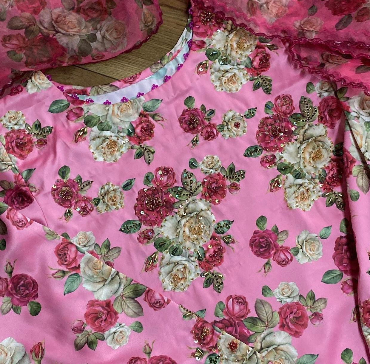 Pink Flowers Silk suit - Rang de Boutique