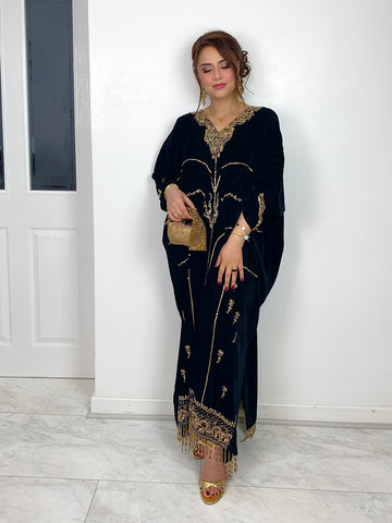 preorder (4 weeks) Raat ki Rani - Velvet Kaftan - Black Kaftaan -