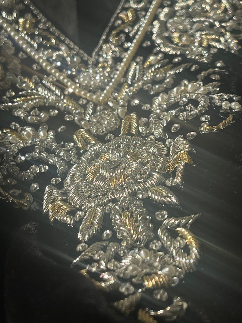 “Raat ki Rani 2” Velvet Pret Sajan Black Kaftan- Hand Embellished Kaftaan winter - Rang de Boutique