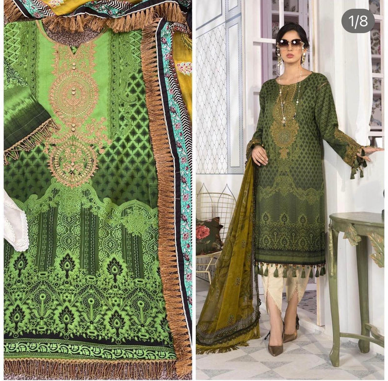 Maria b linen mehndi green - Rang de Boutique