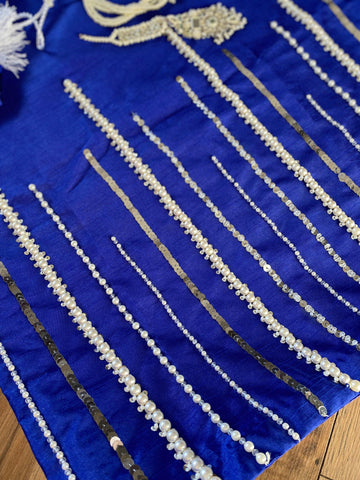 ‘Royal’ Royal Blue and Silver Rao Silk Party wear - Rang de Boutique