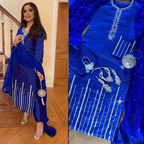 ‘Royal’ Royal Blue and Silver Rao Silk Party wear - Rang de Boutique