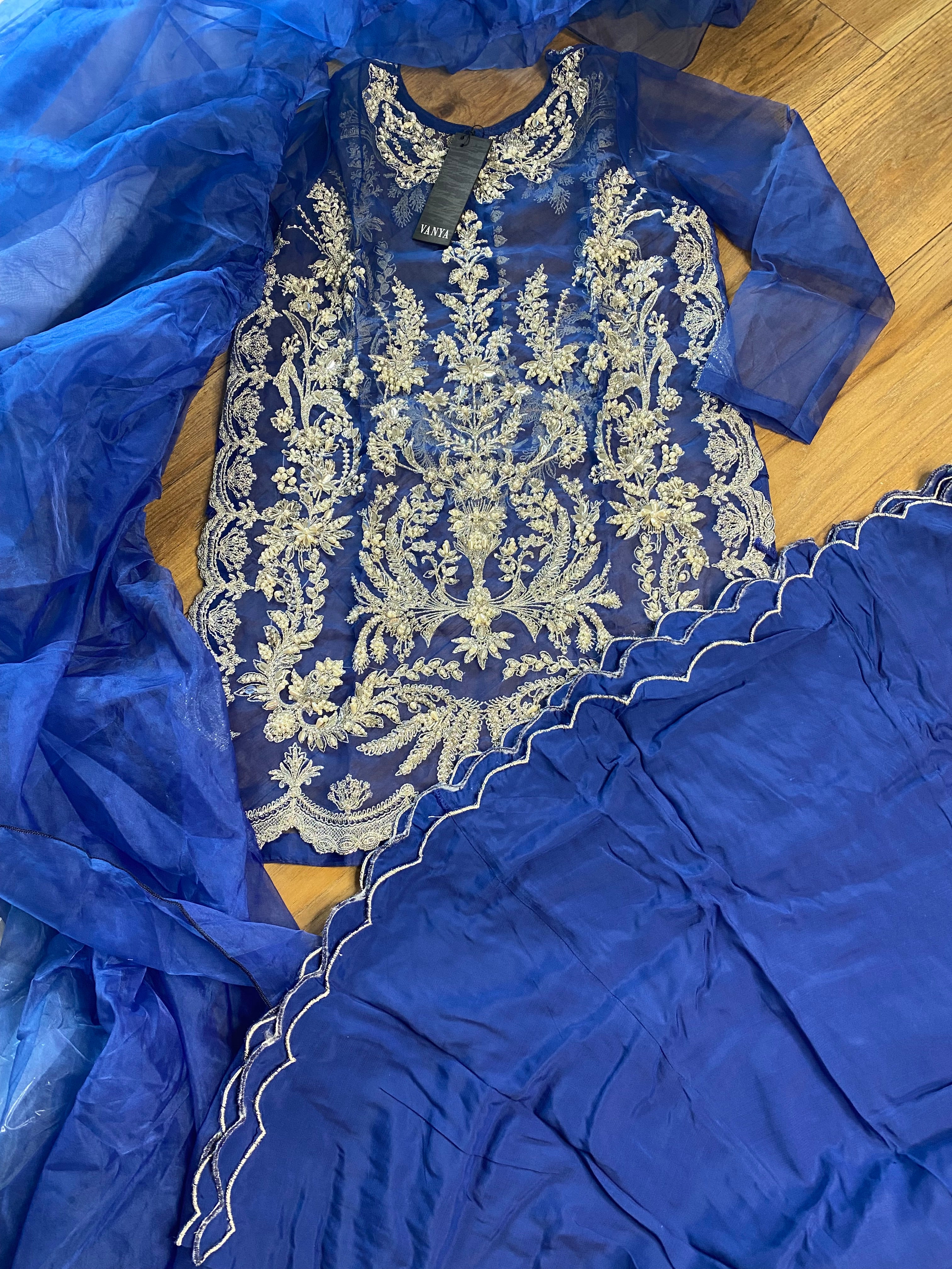 Original Vanya Blue & Silver Sharara Suit - Rang de Boutique