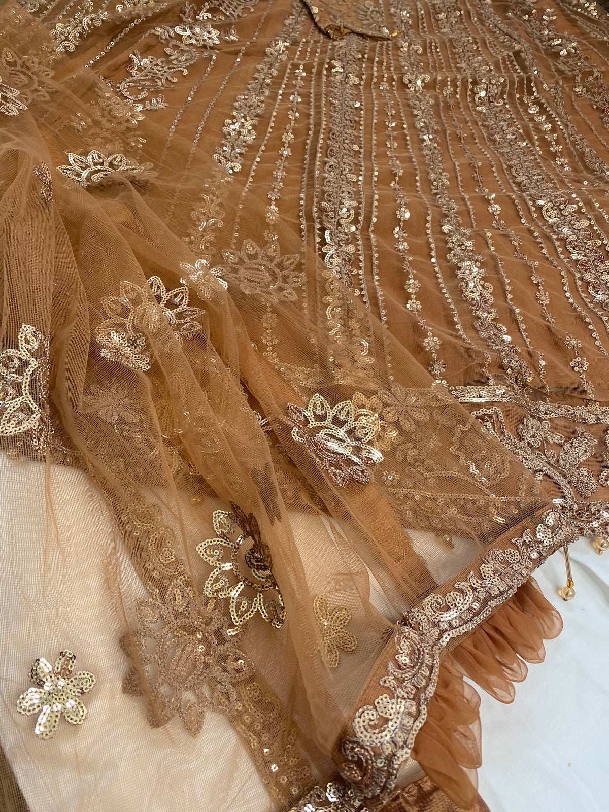 Farasha Original Coffee Brown 3pc Frock - Rang de Boutique