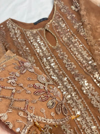 Farasha Original Coffee Brown 3pc Frock - Rang de Boutique