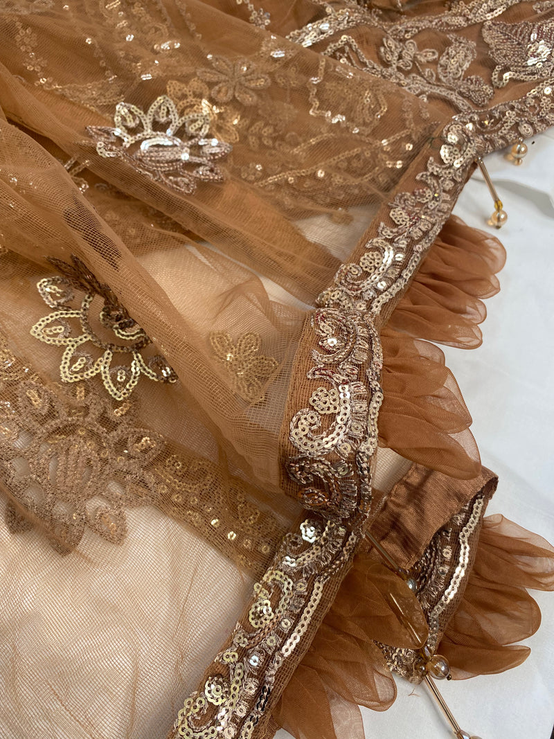 Farasha Original Coffee Brown 3pc Frock - Rang de Boutique