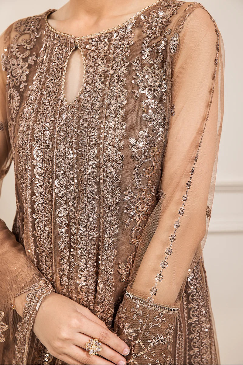 Farasha Original Coffee Brown 3pc Frock - Rang de Boutique