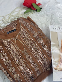 Farasha Original Coffee Brown 3pc Frock - Rang de Boutique