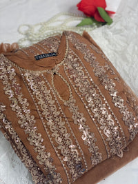 Farasha Original Coffee Brown 3pc Frock - Rang de Boutique